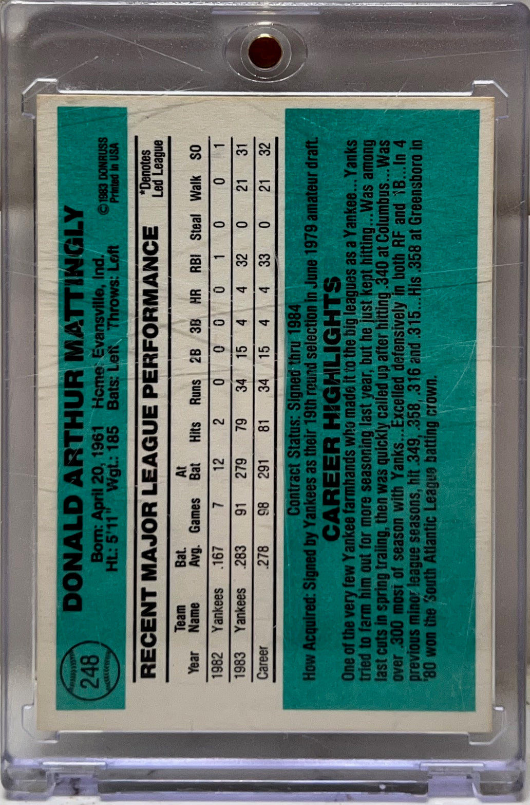 Don Mattingly - 1984 Donruss Rookie Card